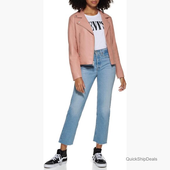 Faux Leather Moto Jacket with Asymmetrical Zipper and Snap Lapels